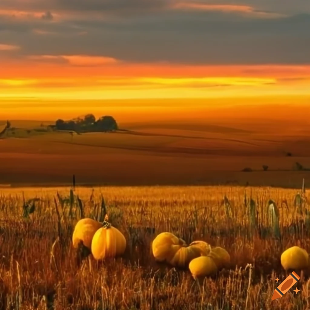 autumn pumpkins in a field