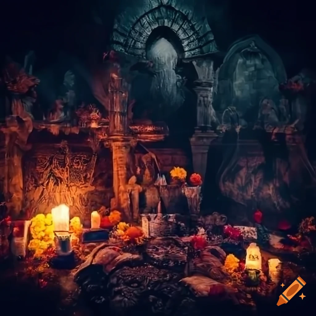 dark souls landscape with dia de los muertos theme