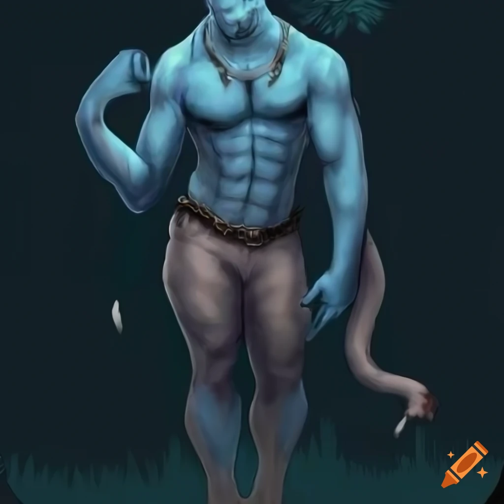artwork of an anthropomorphic elephant with blue skin