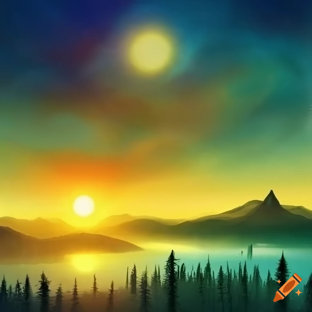 stunning fantasy landscape at sunrise