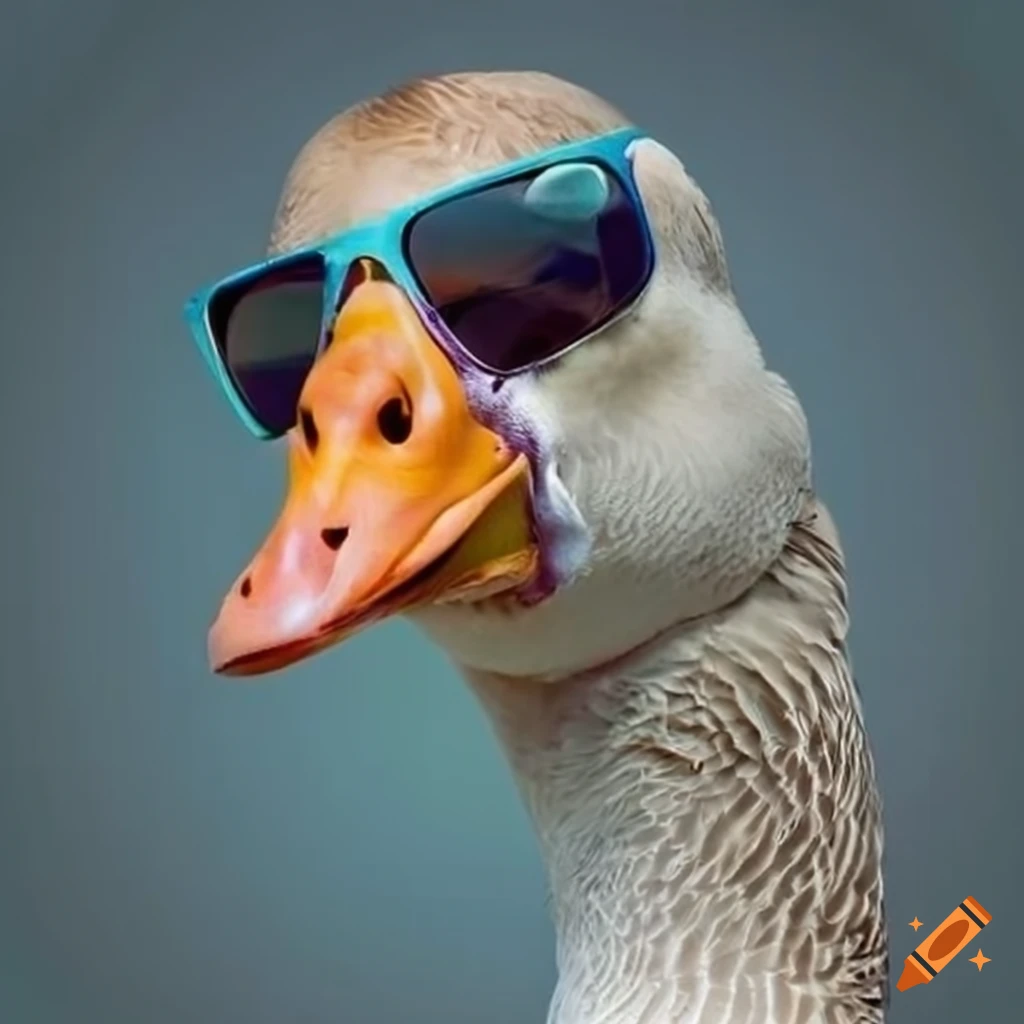 goose wearing sunglasses and posing sideways