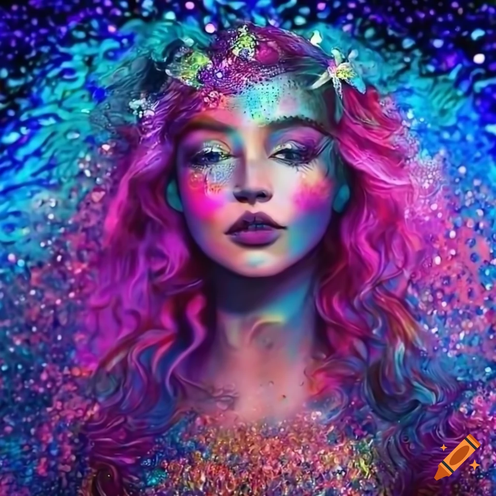 Portrait of a vibrant mermaid with glitter makeup on Craiyon