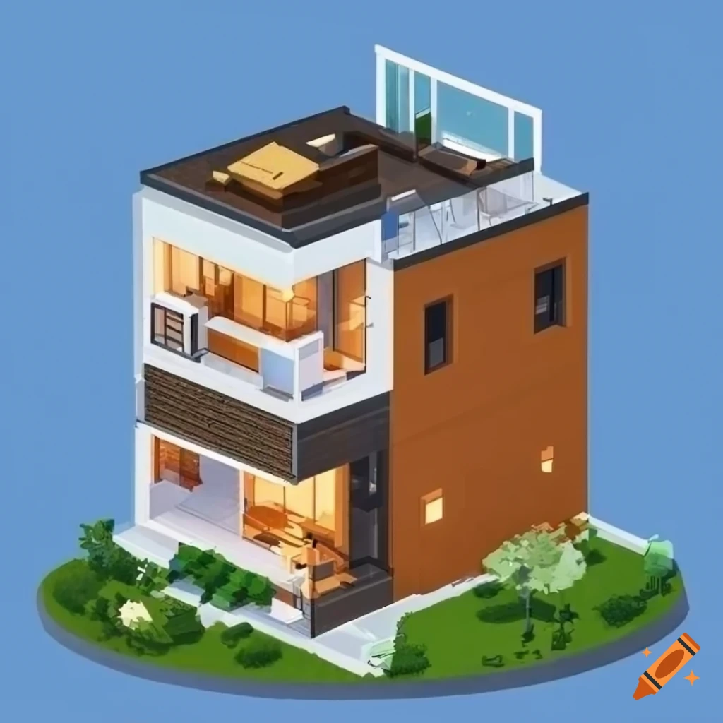 isometric illustration of a modern family house