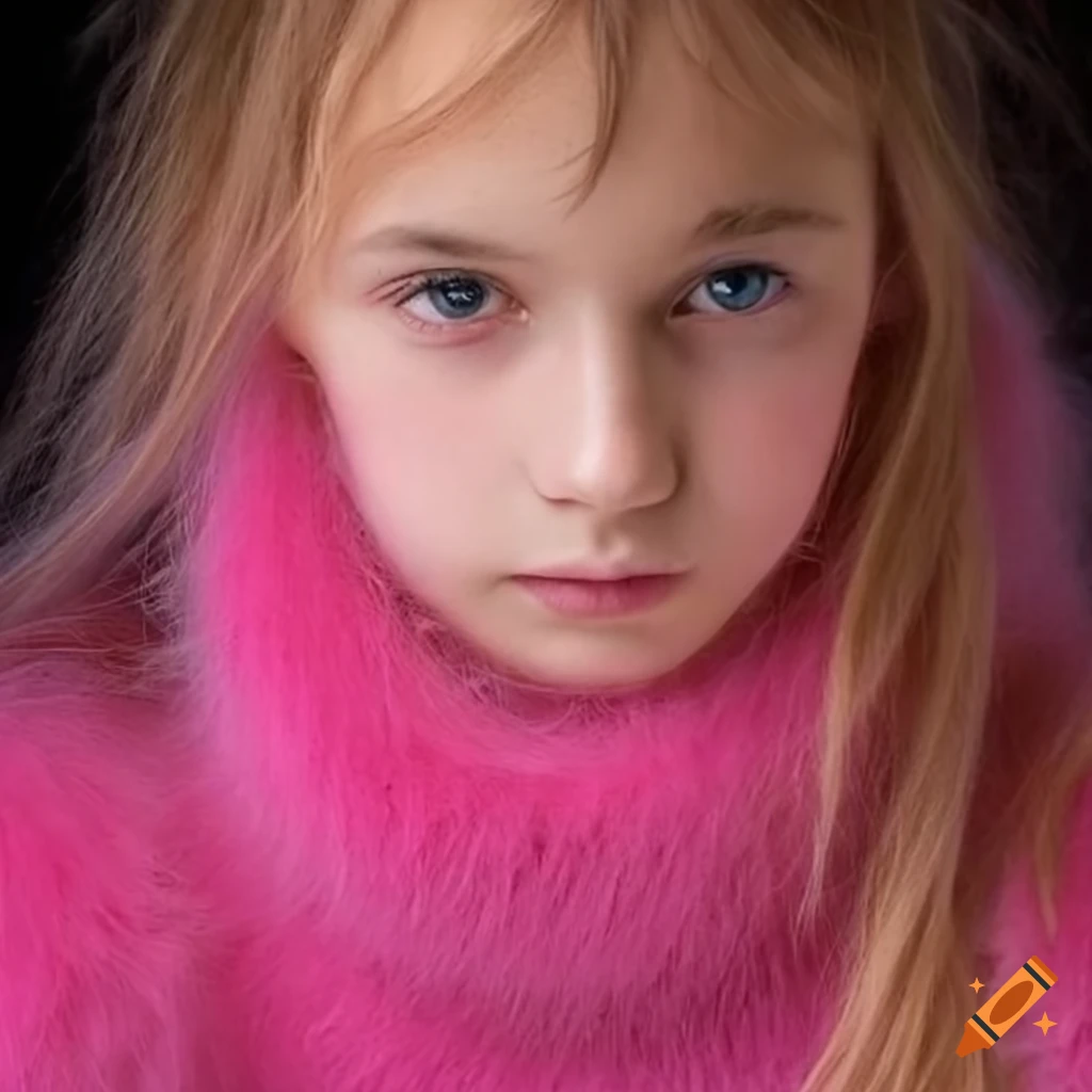 Girl in a pink fluffy furry mohair dress on Craiyon