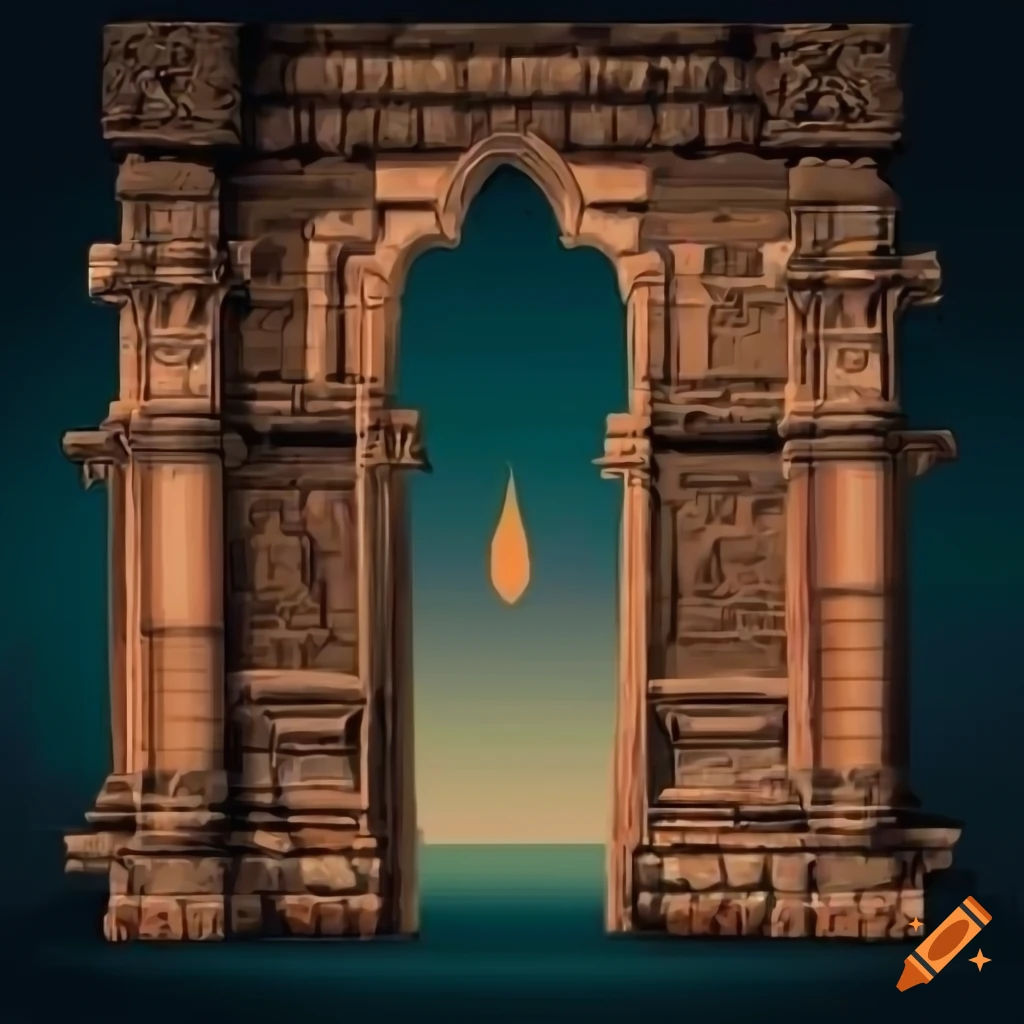 weathered vector illustration of an ancient temple wall