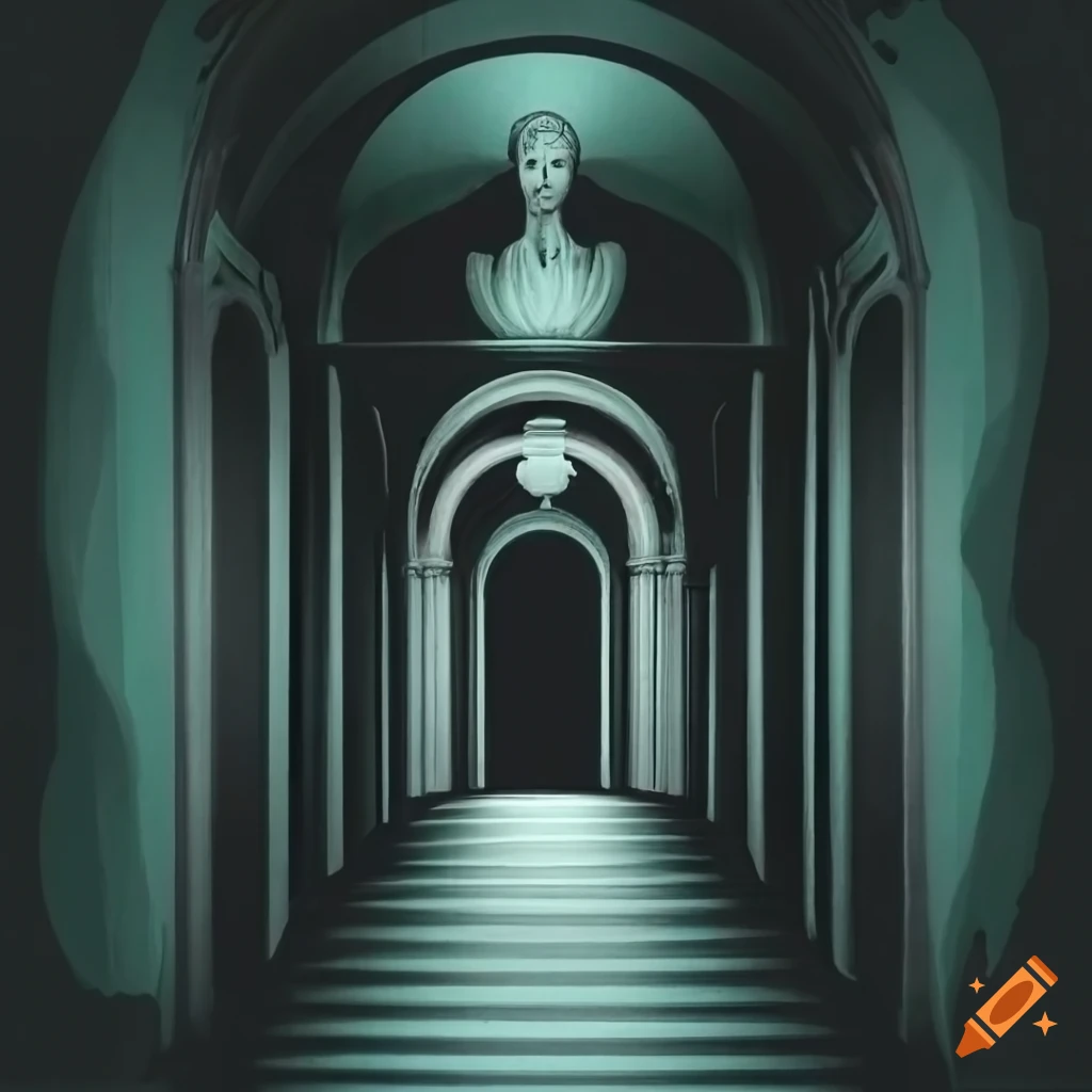 hallway with statue