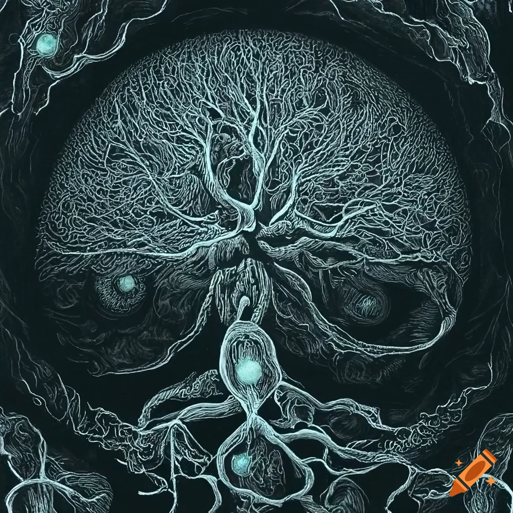 Surrealistic depiction of twisted and tangled trees on Craiyon