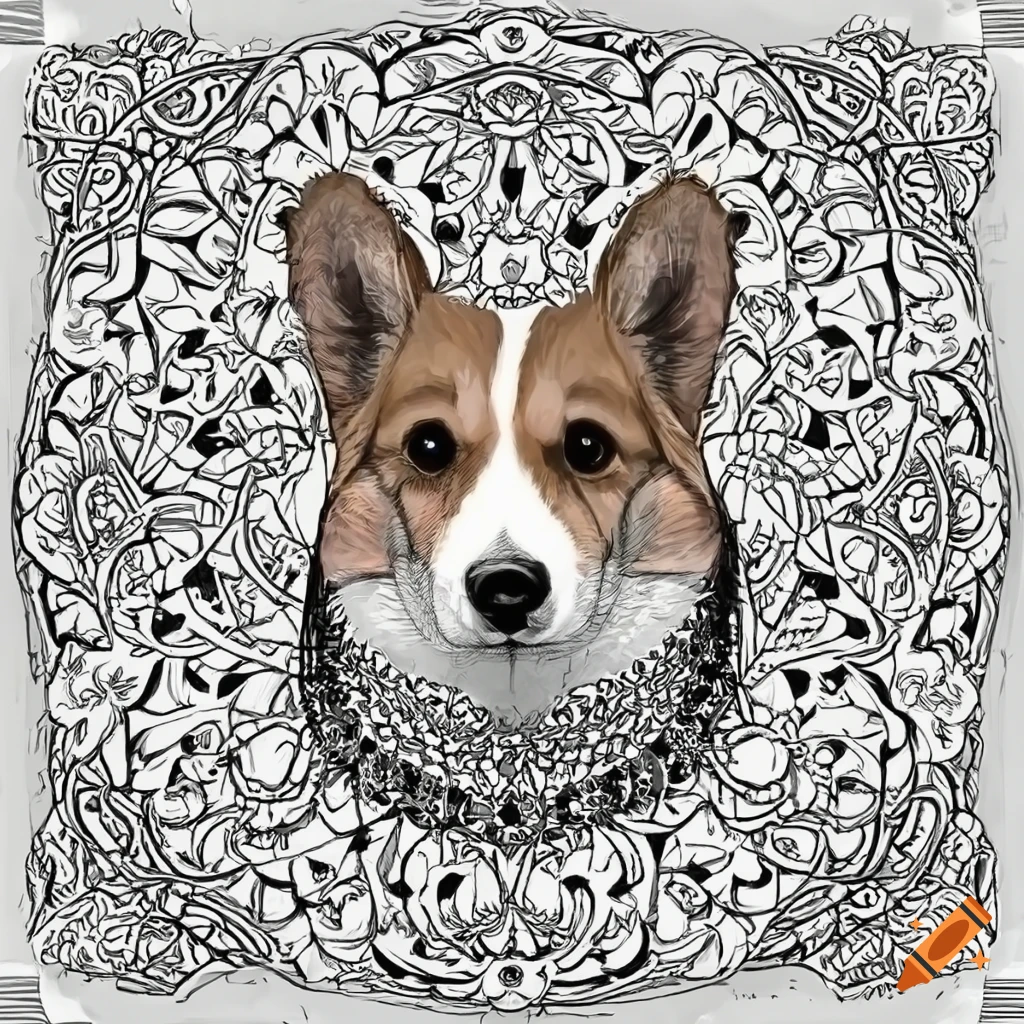 mandala dog coloring page on white background