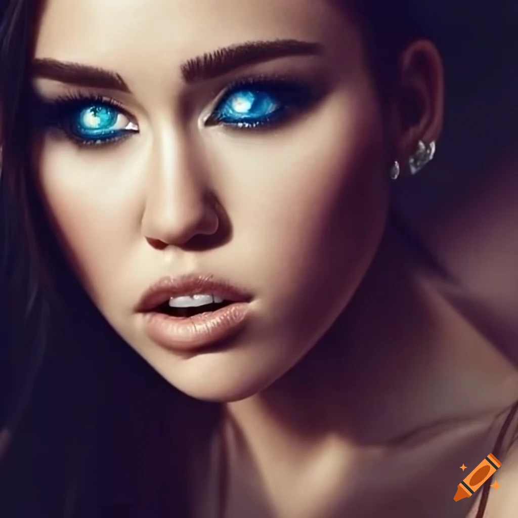 portrait of a beautiful woman with blue catlike eyes