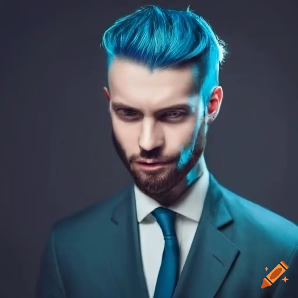 Young man with blue streak in hair and beard