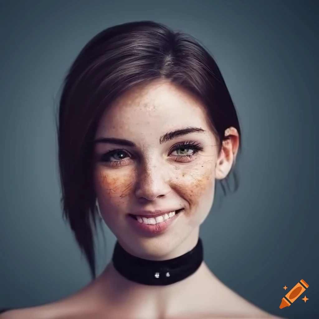 portrait of a young woman with beautiful freckles and dark hair