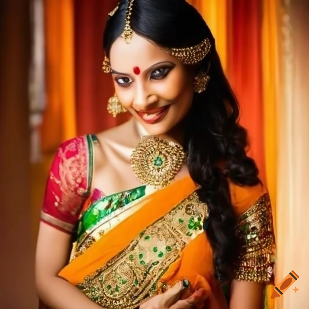 Beautiful Indian girl wearing saree, full body on Craiyon