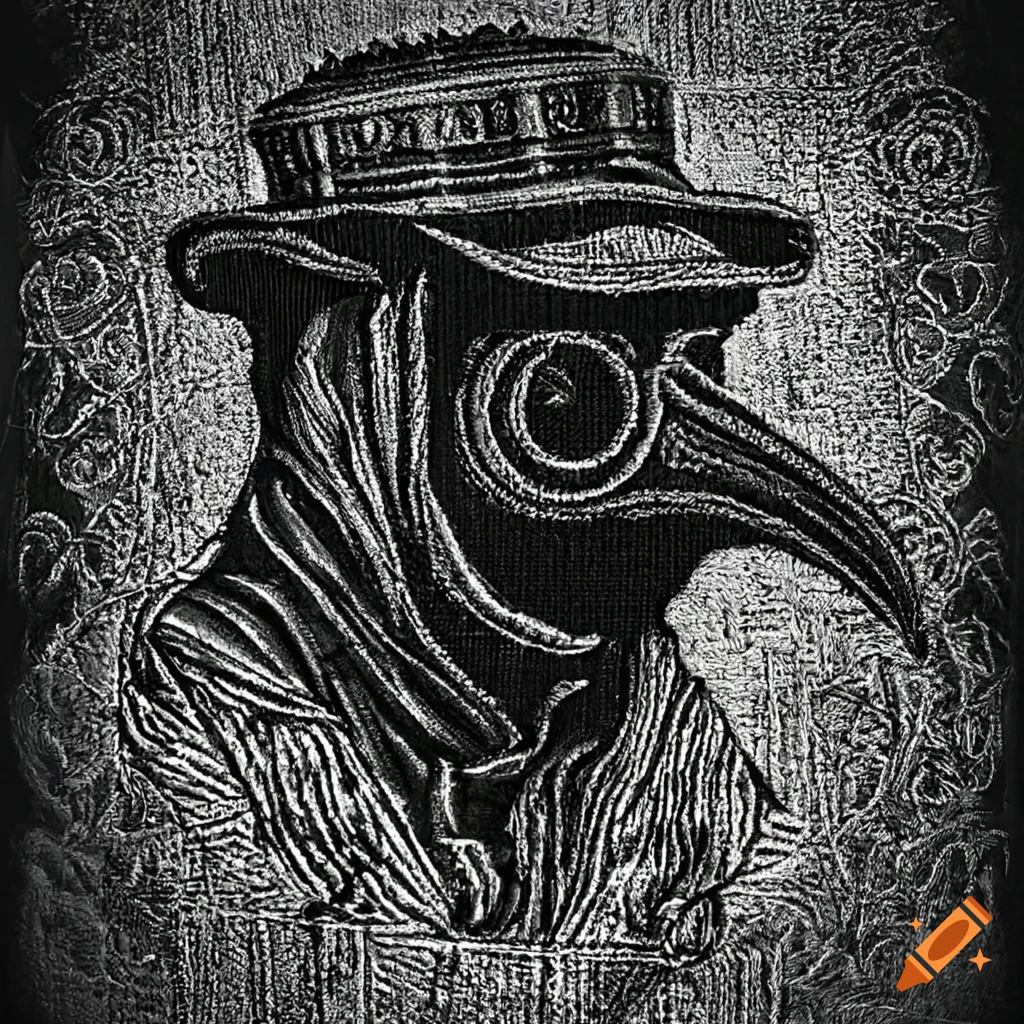 embroidery design of a plague doctor face and bust