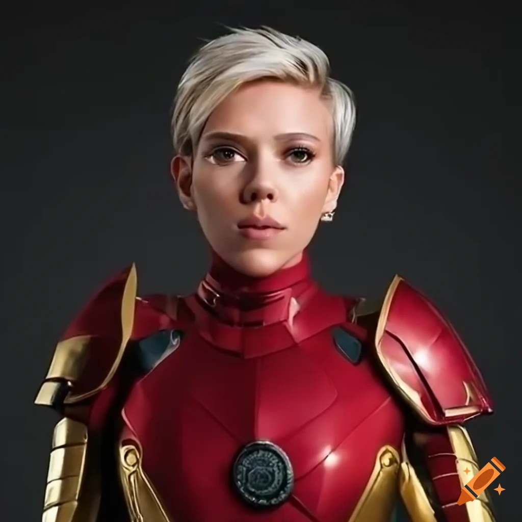 Digital artwork of a woman in red and gold armor on Craiyon