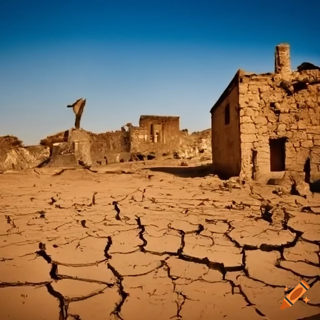 Cracked soil in a dry village