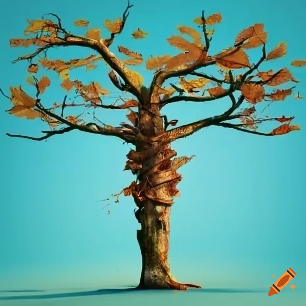 artistic depiction of a tree with limbs in its leaves