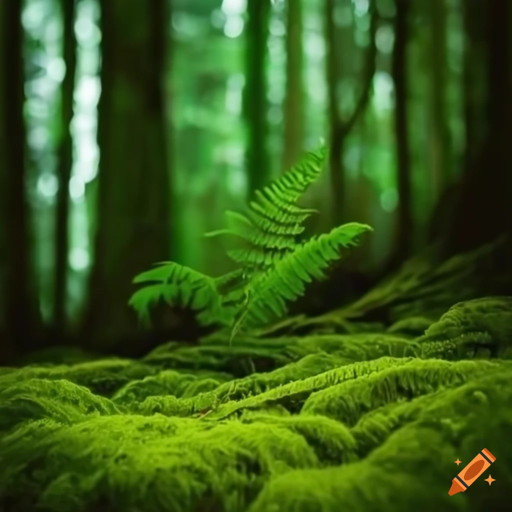 lush green forest with vibrant fern and moss