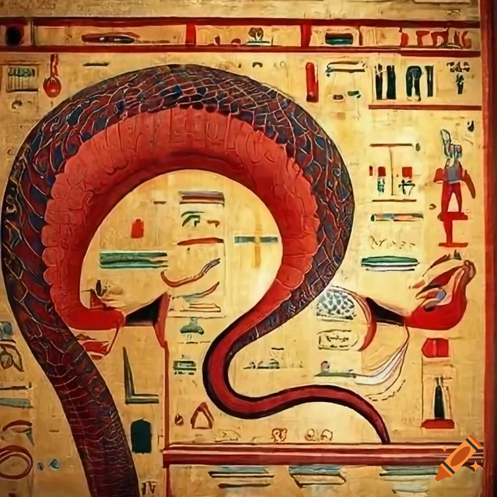 Ancient egyptian mural of the red world serpent