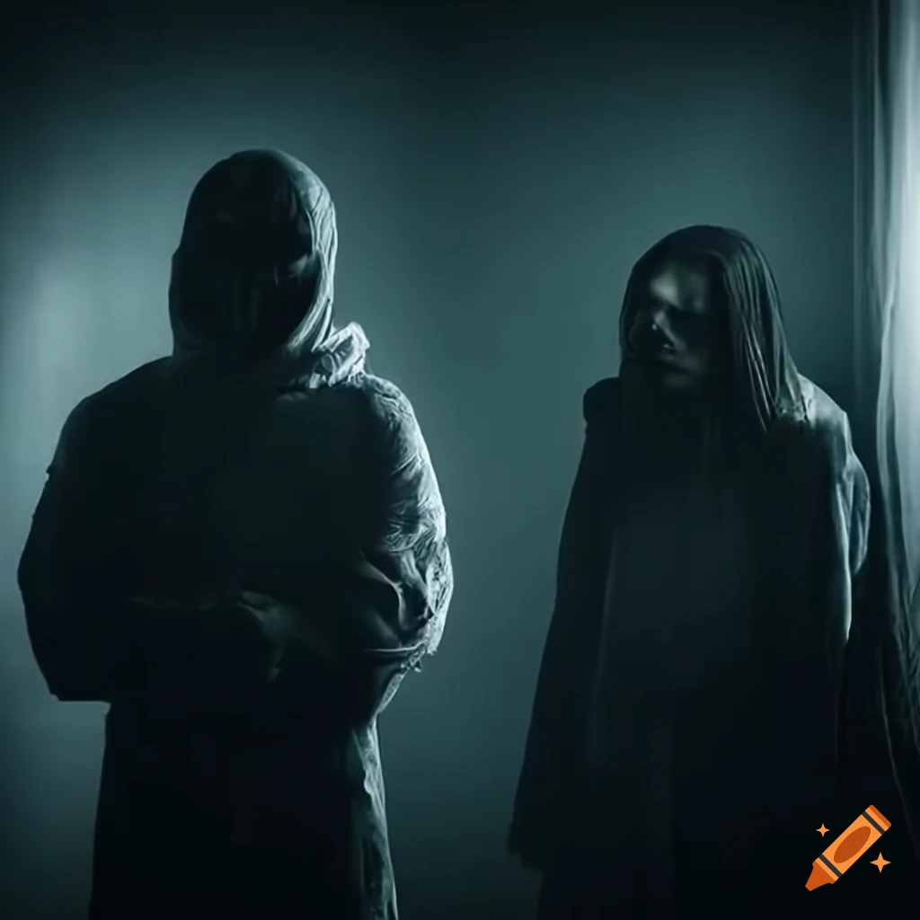 haunted house with paranormal investigators using flashlights