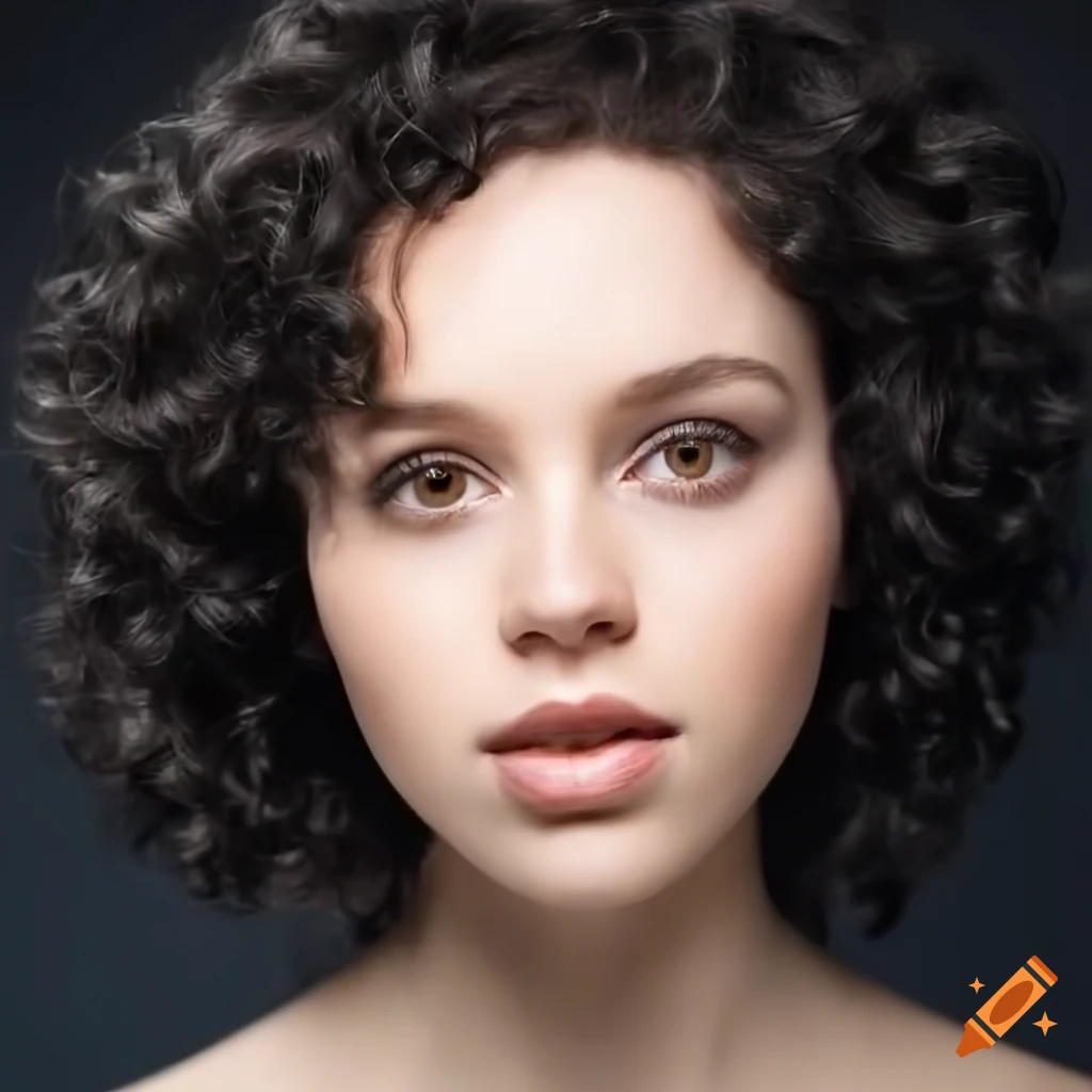 Detailed portrait of a woman with curly hair and brown eyes on Craiyon