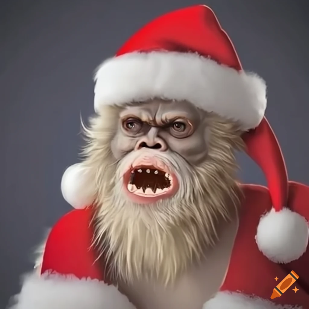 illustration of Bigfoot and Santa Claus together