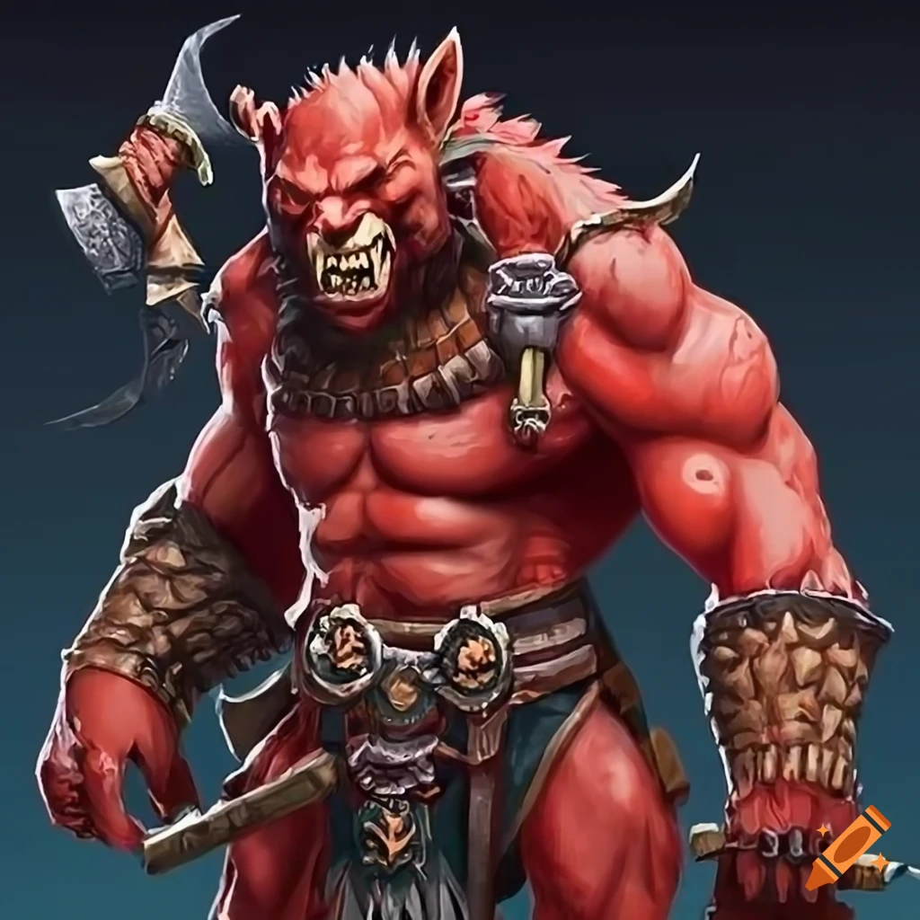 illustration of a red wolf barbarian deity