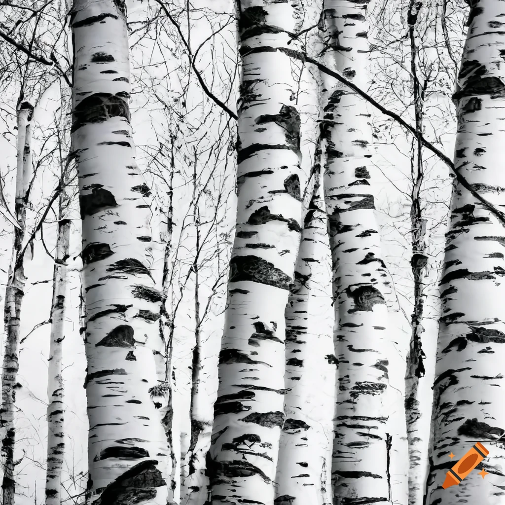 white background with birch trees' branches