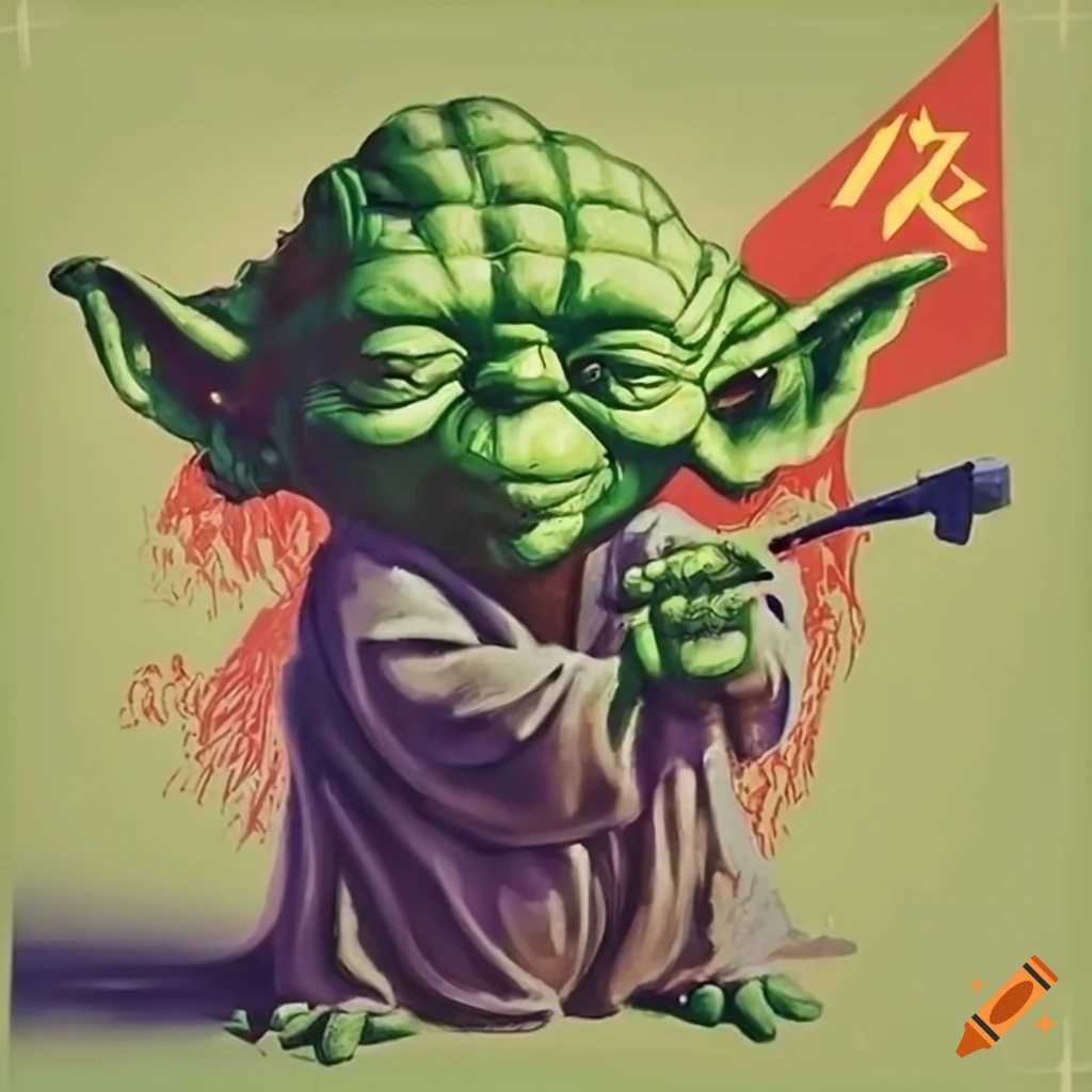 Soviet propaganda-style poster of master yoda on Craiyon