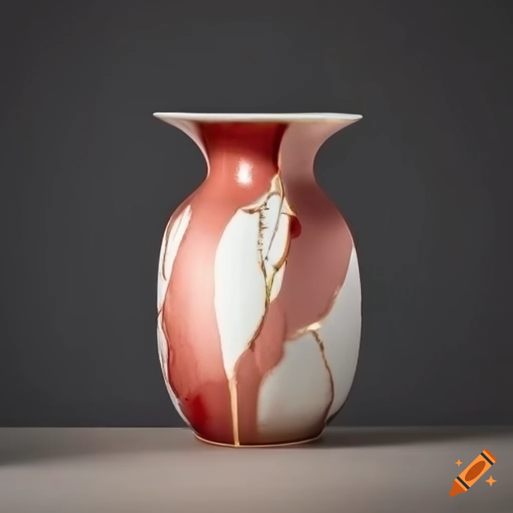 Japanese kintsugi vase with red and gold details