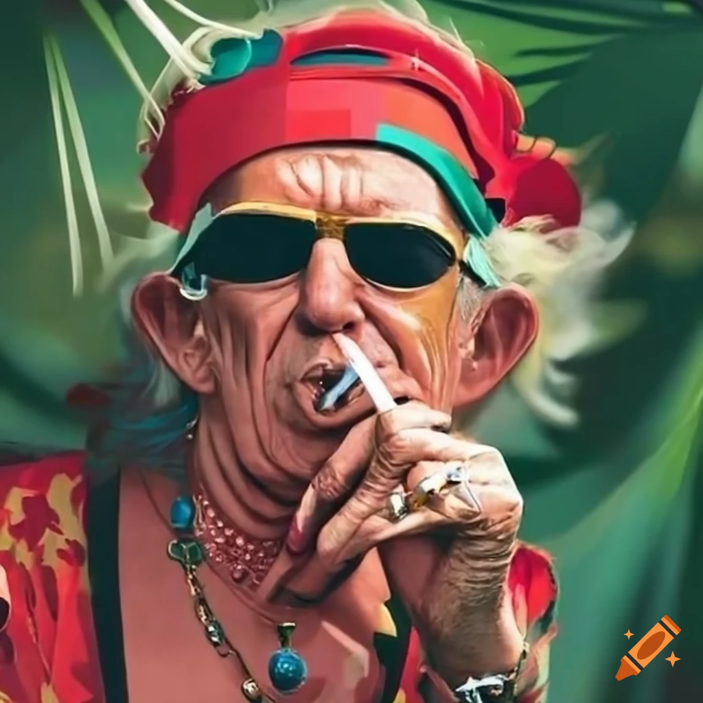 Keith Richards smoking in a palm tree