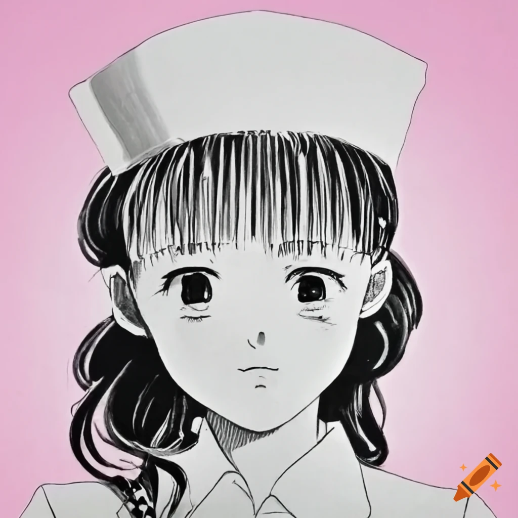 black and white vintage shoujo manga illustration of nurses