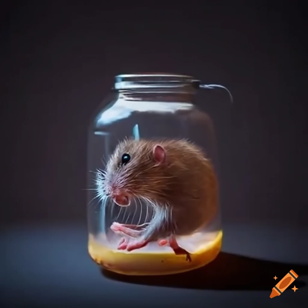 Illustration of a rat trapped in a jar with a kid shaking it on Craiyon