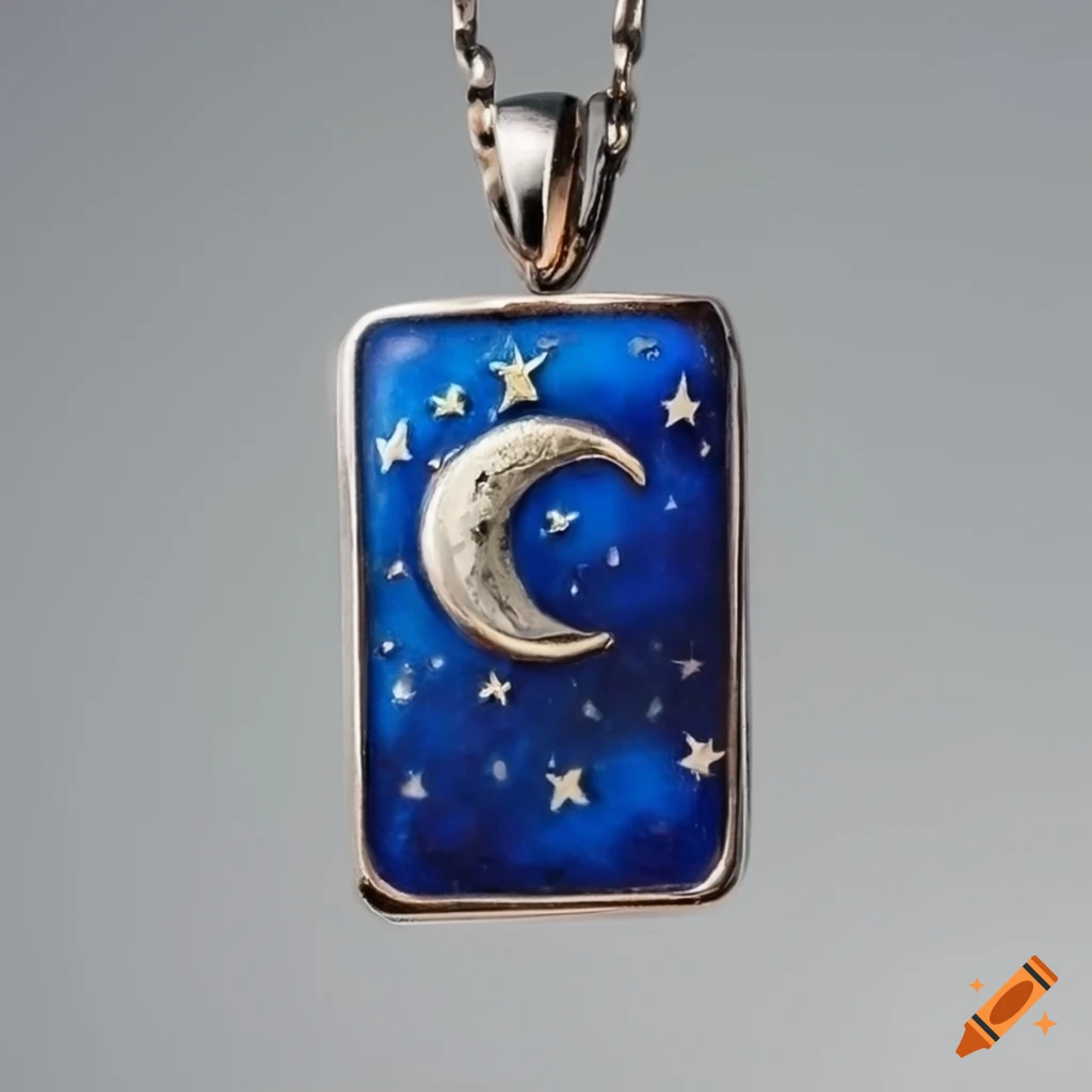 Silver pendant with moon and stars design