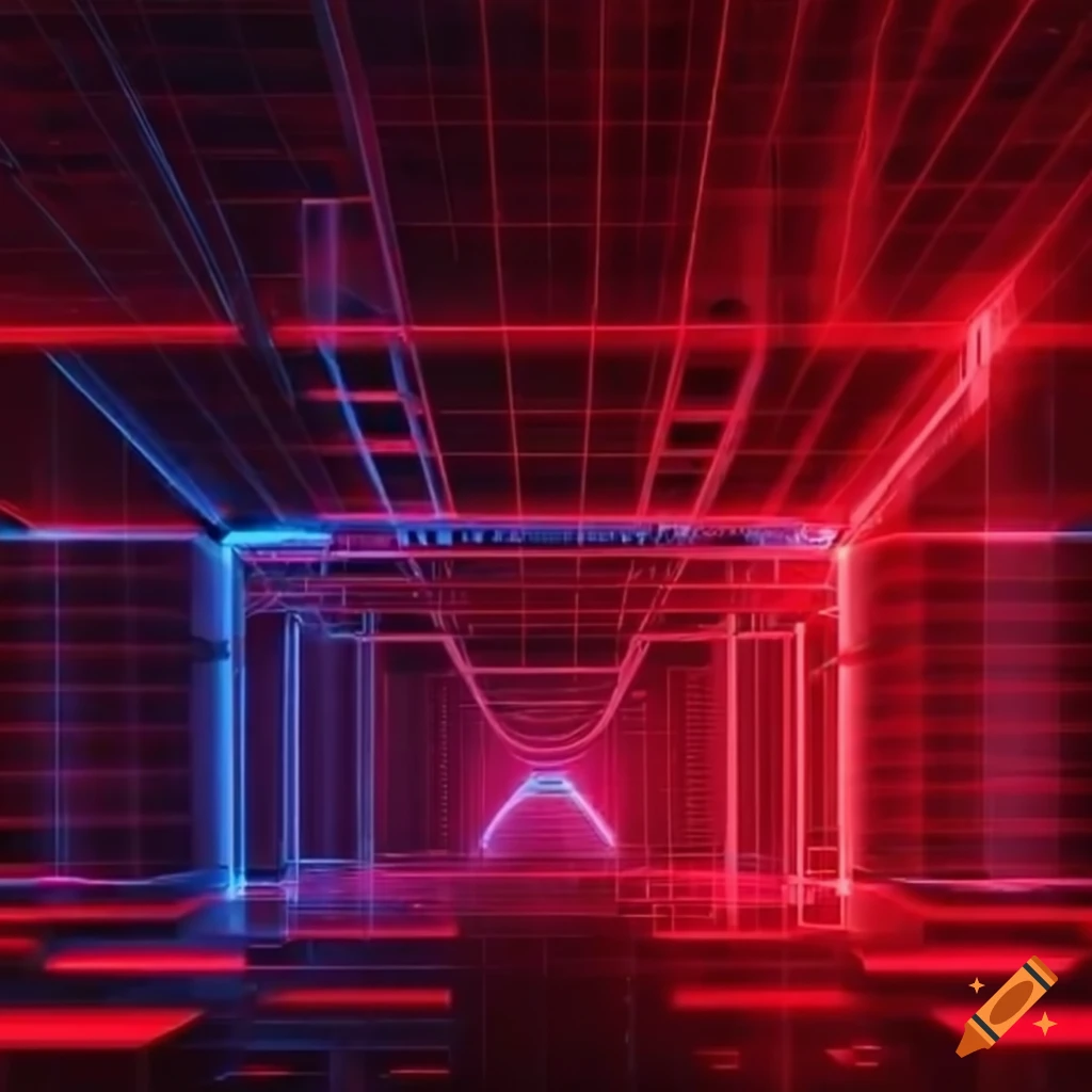 Red lasers grid in a futuristic room
