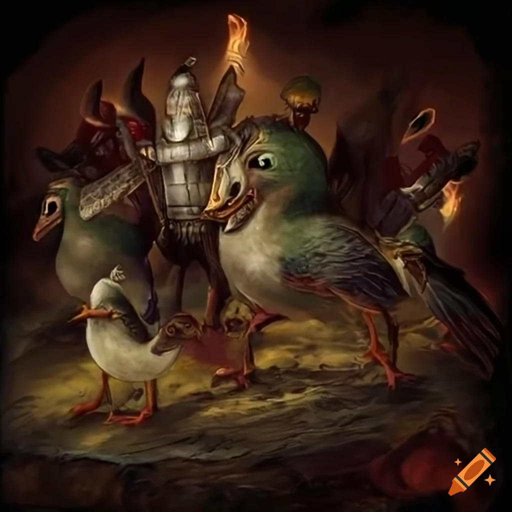 Satirical image of ducks personified as the Four Horsemen of the ...