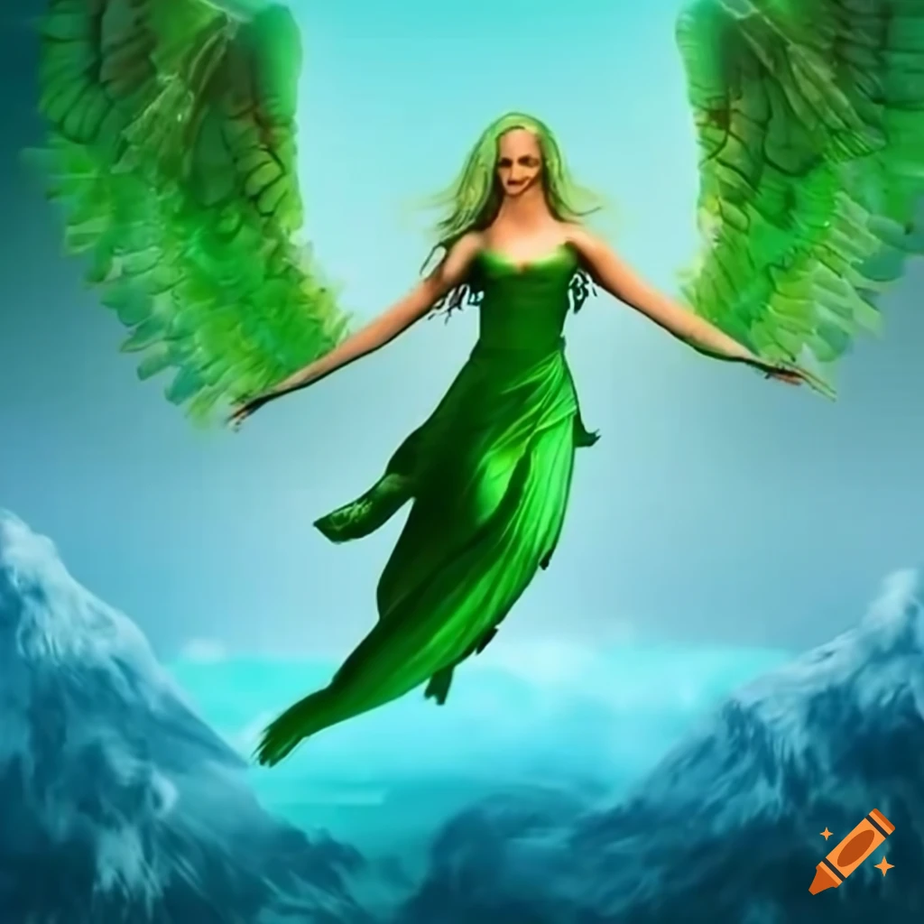 image of angels descending to a green paradise