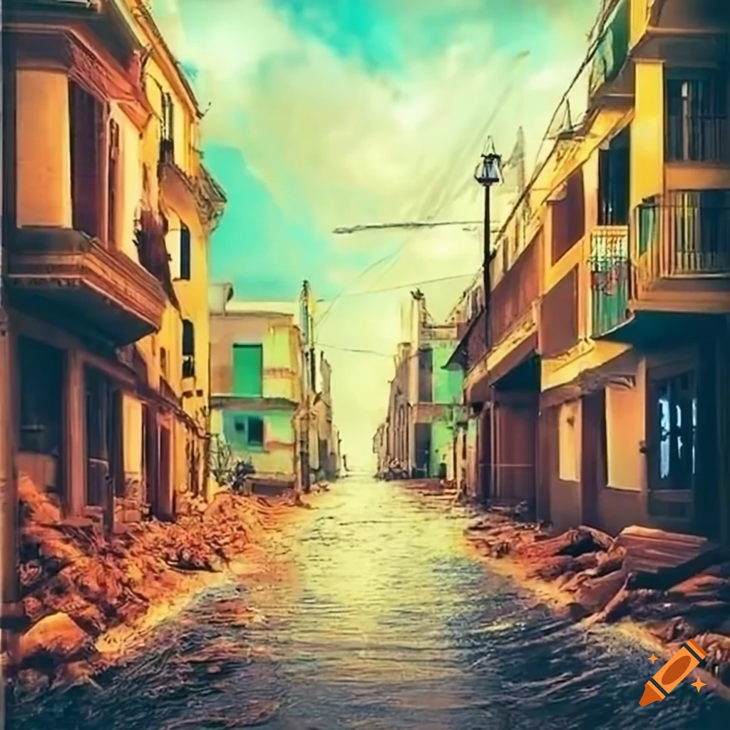 imagen de ciudad destruida junto al mar