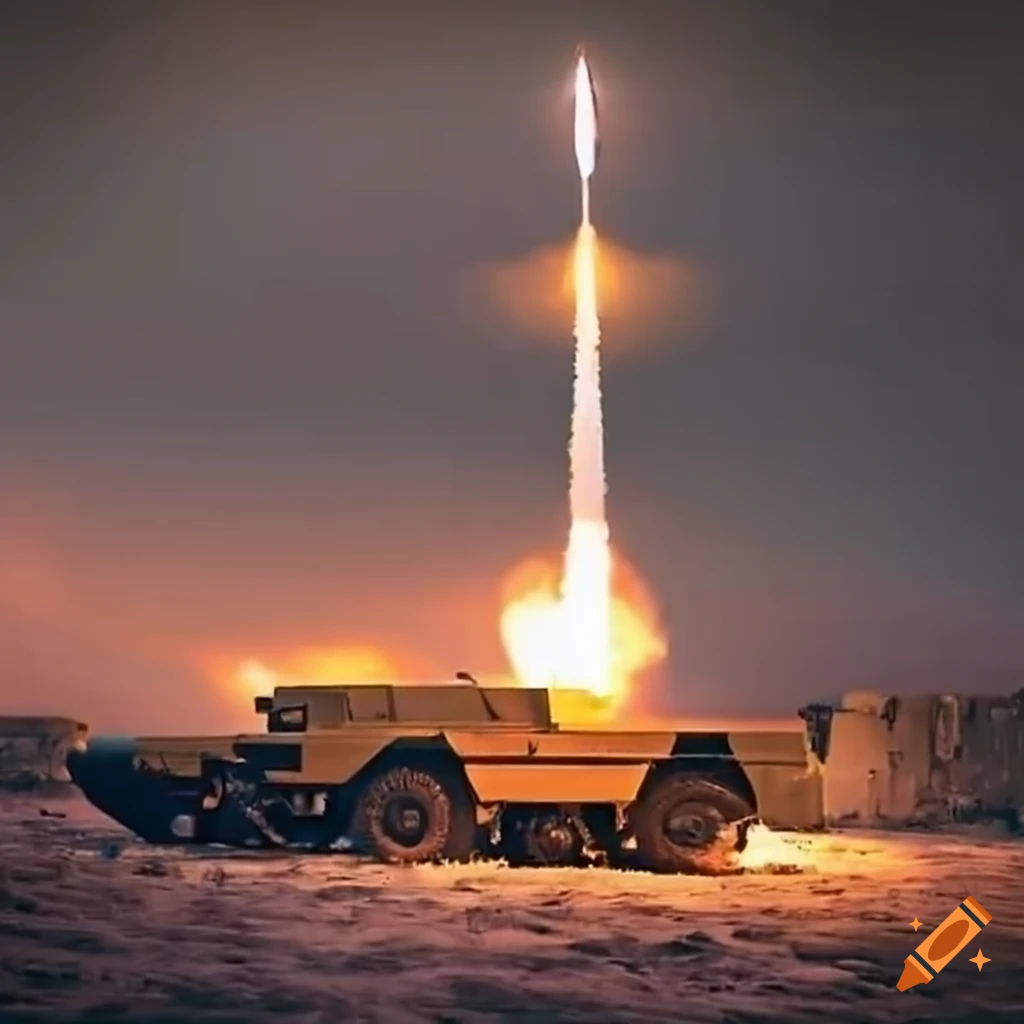 Missile rocket launching over a stone wall on Craiyon