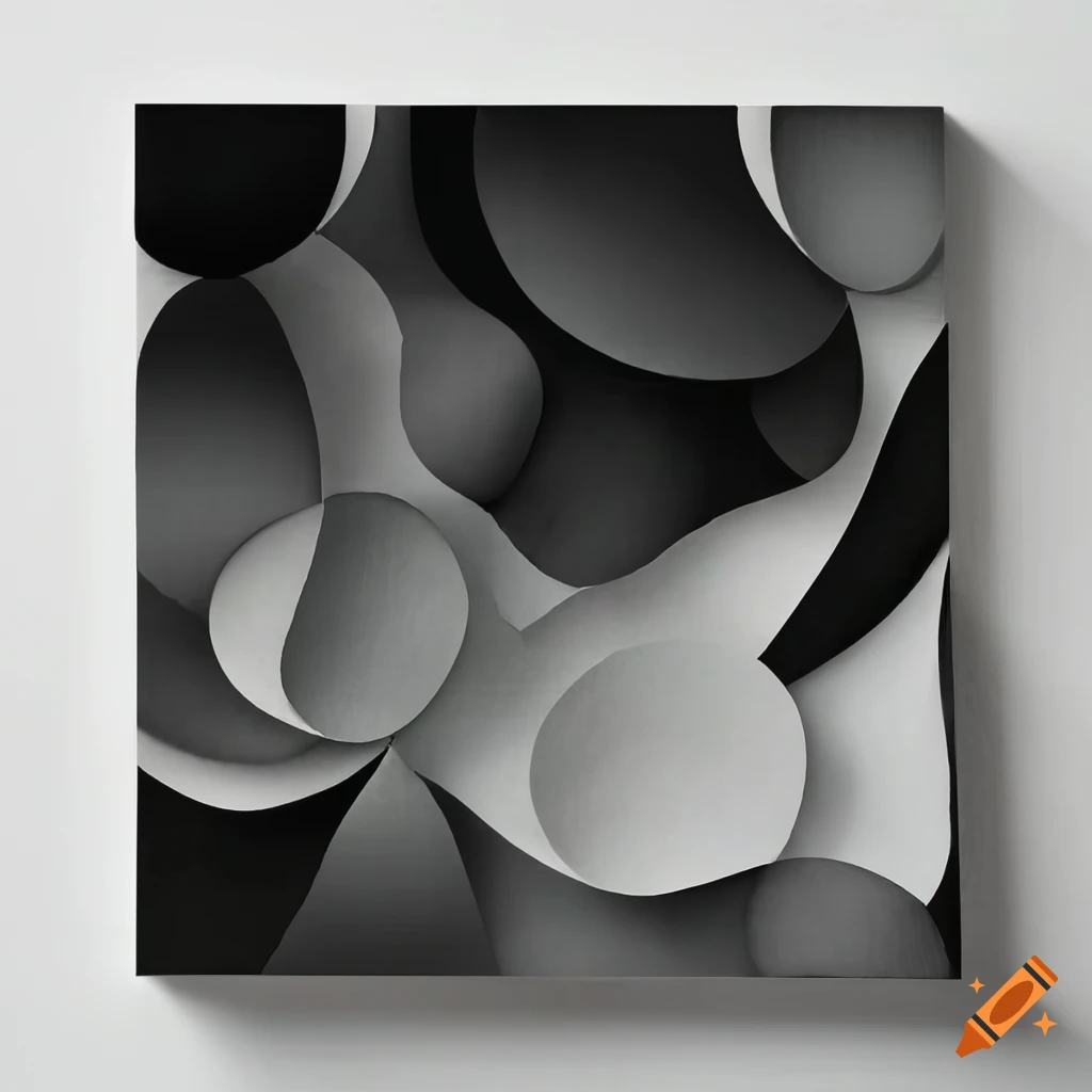 Monochrome abstract art using symmetrical squares and triangles with one asymmetrical  block on Craiyon