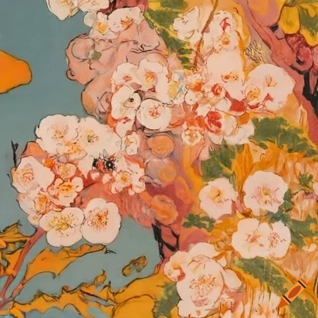 Art nouveau floral tapestry on Craiyon