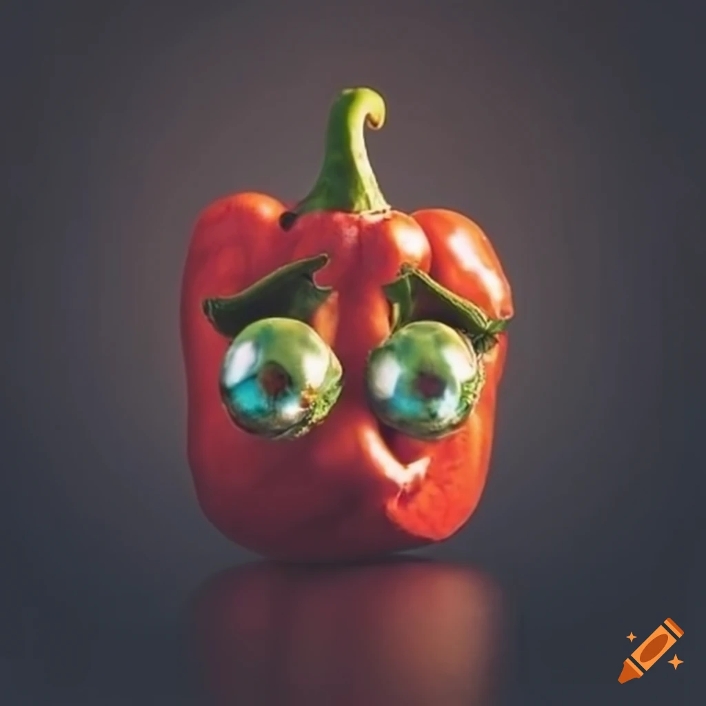Closeup of a pepper with expressive eyes