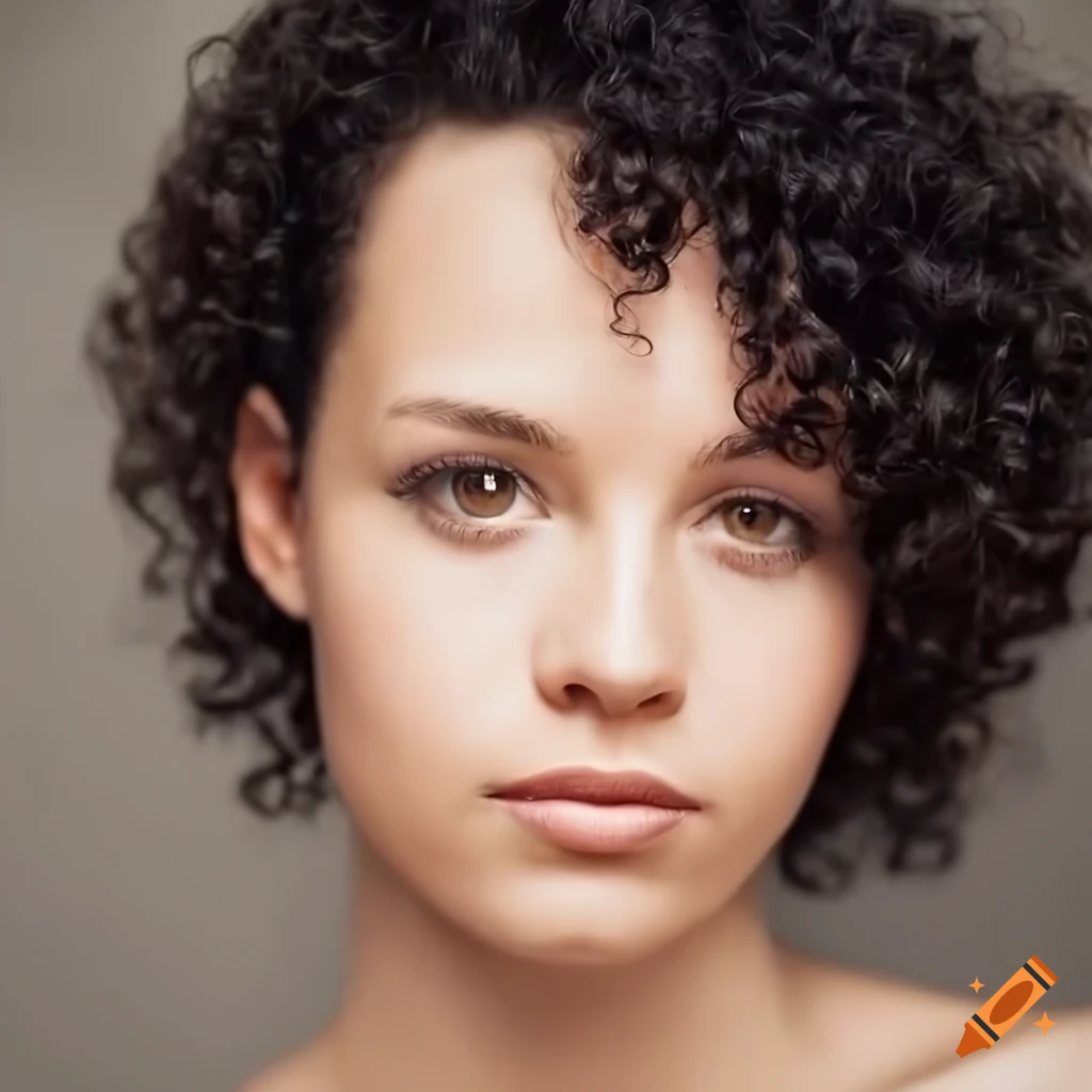 Portrait of a woman with short black curly hair on Craiyon