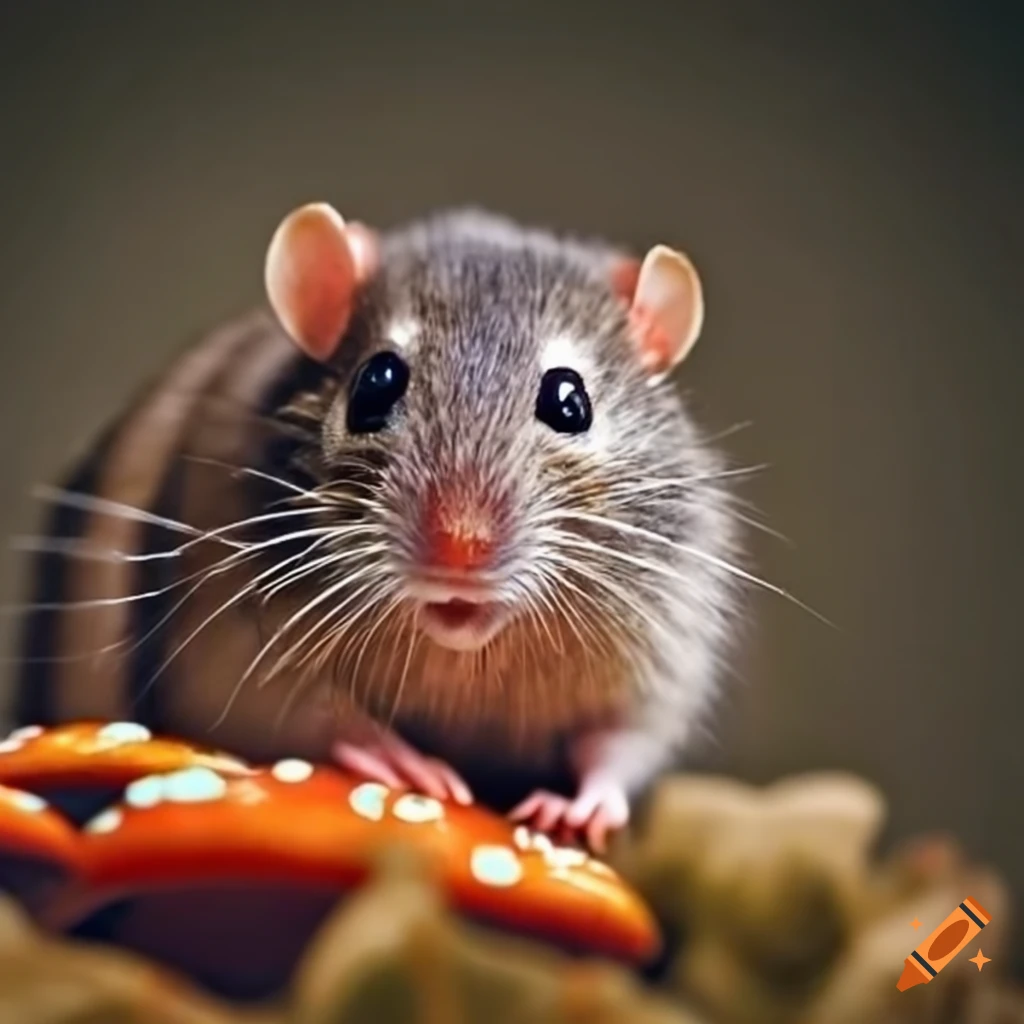 Closeup of a mushroomcovered rat on Craiyon