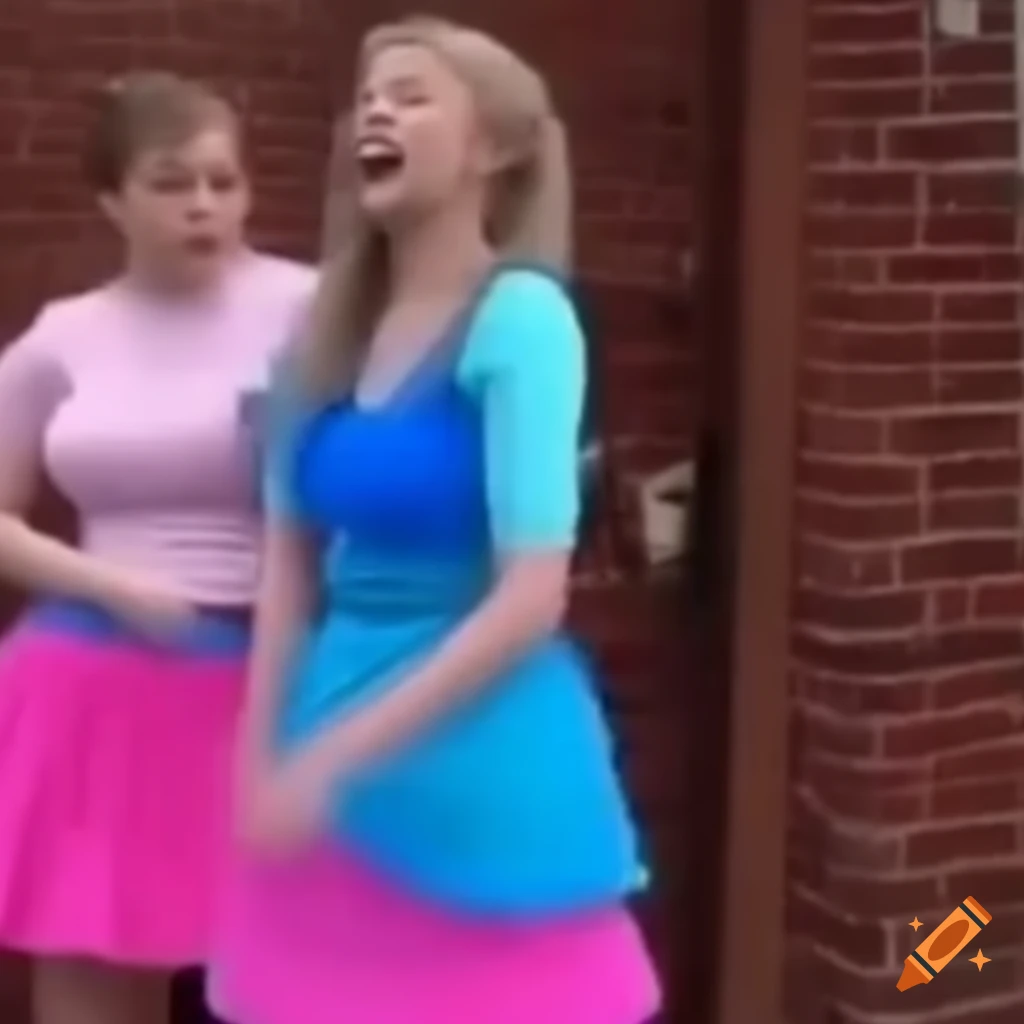 Funny meme video with pink and blue skirts on Craiyon
