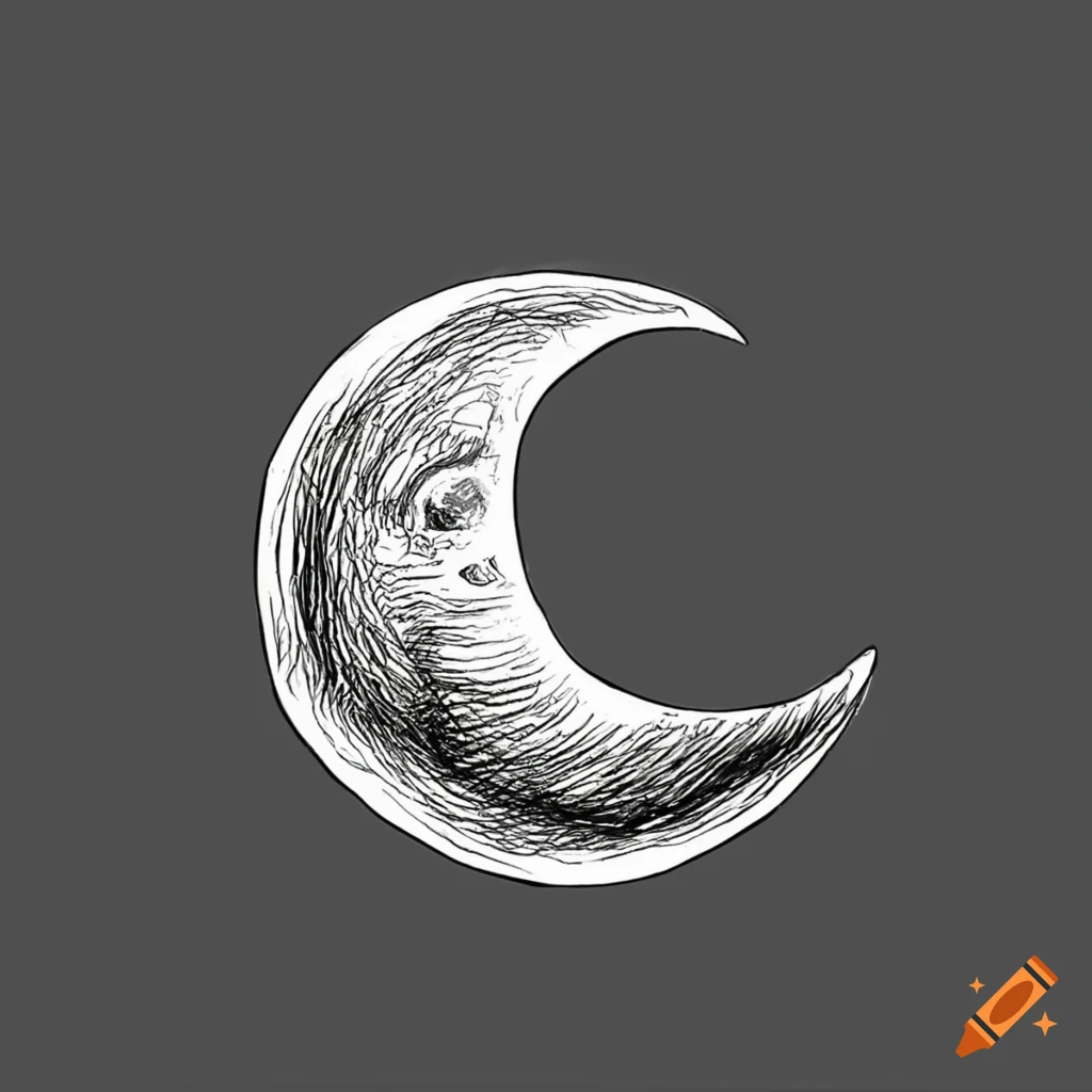 Handdrawn sketch of a half moon on Craiyon