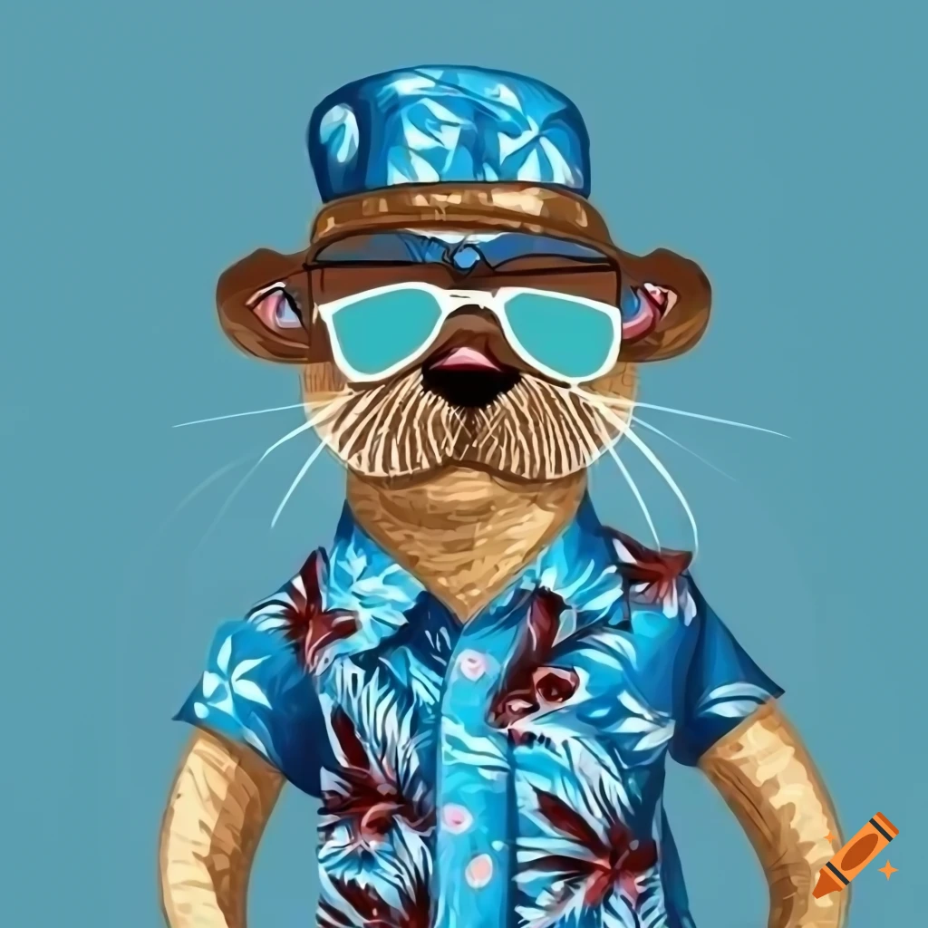 cartoon otter wearing Hawaiian shirt and sunglasses