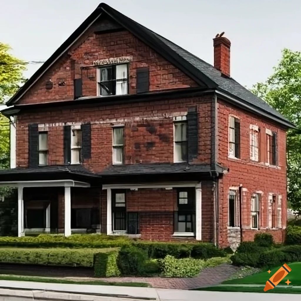 Realistic brick house with black roof on Craiyon