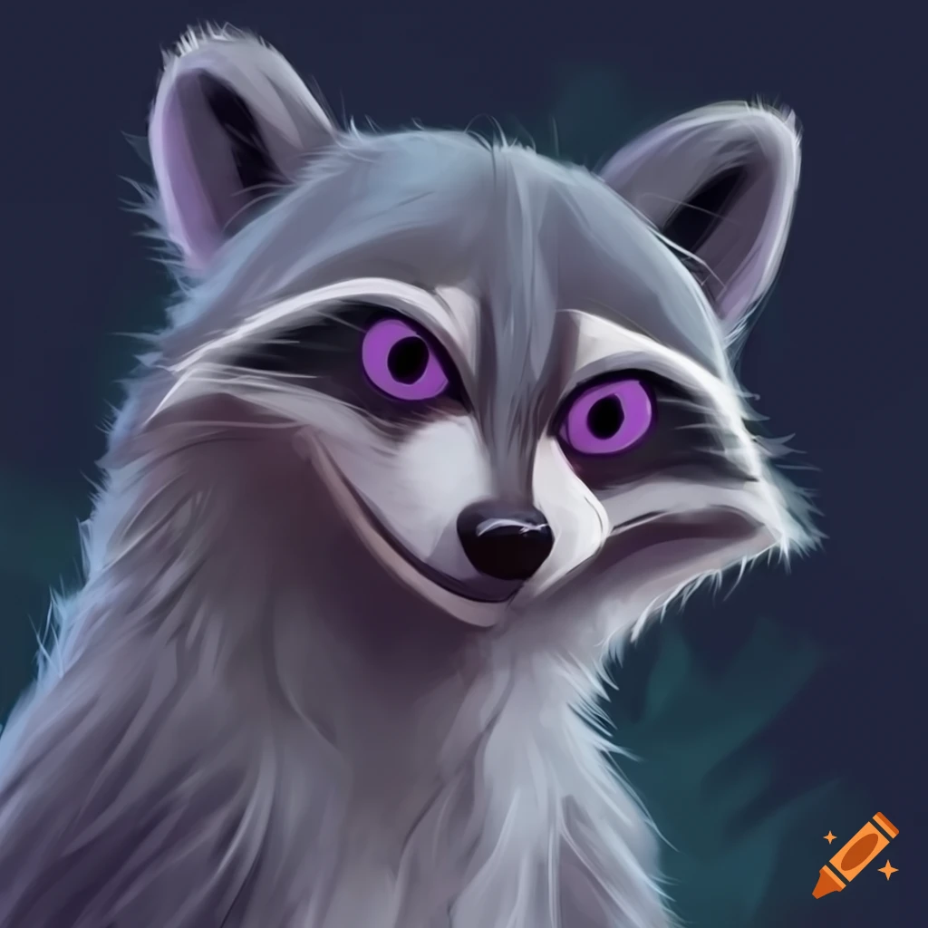 anthropomorphic raccoon with purple eyes