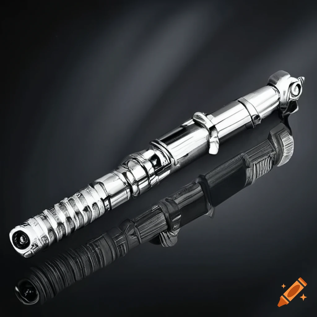 Etched lightsaber hilt with long silver handle on Craiyon