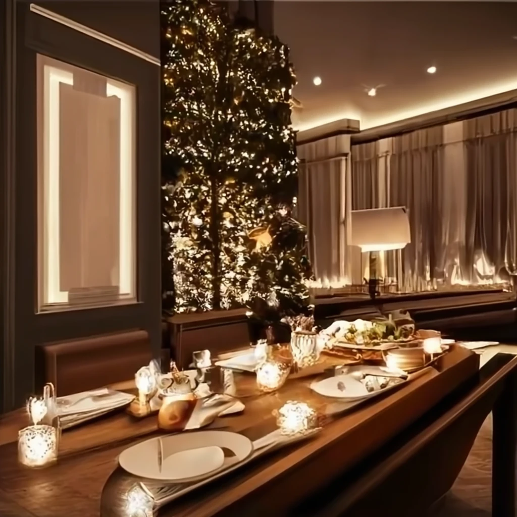 Modern living room with new year decoration and lights on Craiyon